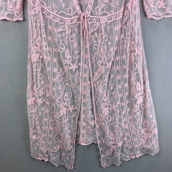 **SOLD**Indigo Poppy Duster Womens S/M Pink Boho Lace Kimono Floral Topper - Picture 3 of 12